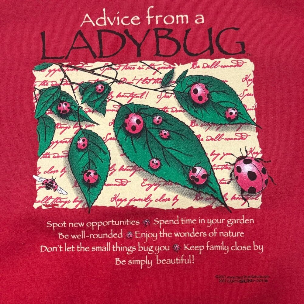 VTG Advice from a Ladybug Sweatshirt Men's Small Red Heavy Blend Grandma Y2K 00s - Picture 2 of 9